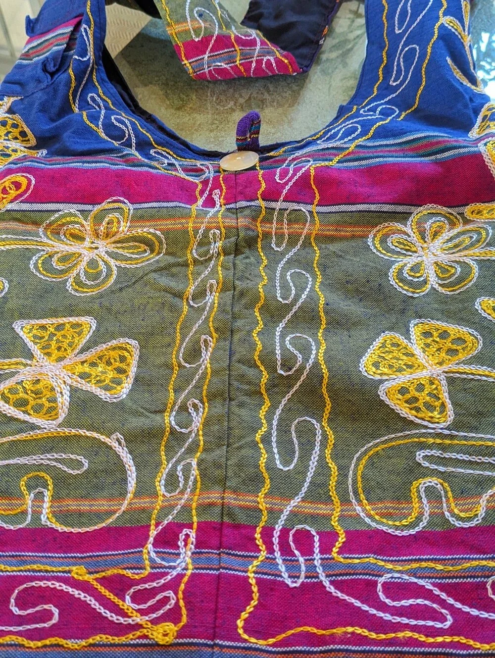 Boho Nepal Embroidered Crossbody Tote - Multicolor  ZIP interior closure
